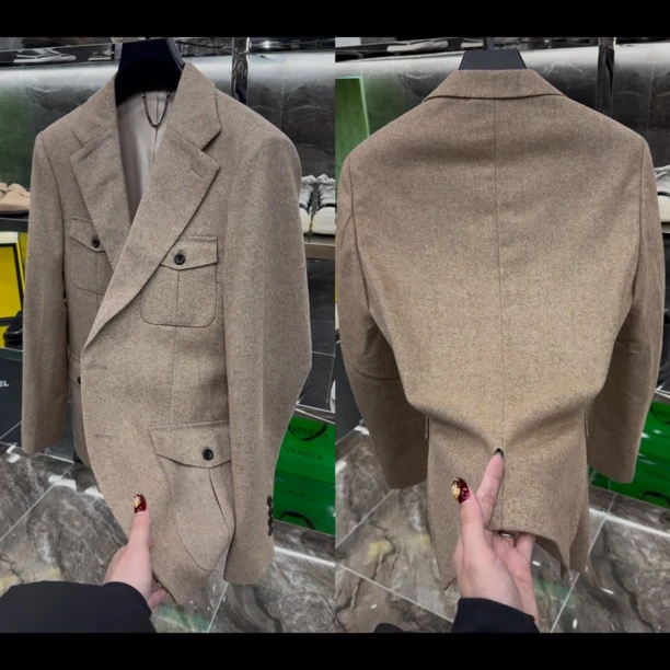 春季男士休闲西服款羊毛混纺外套24025