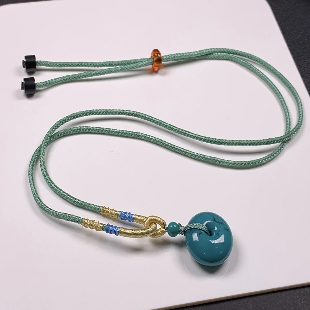 湖北十堰原矿绿松石精品玉化料平安扣吊坠18.2x8.5mm时尚百搭挂脖