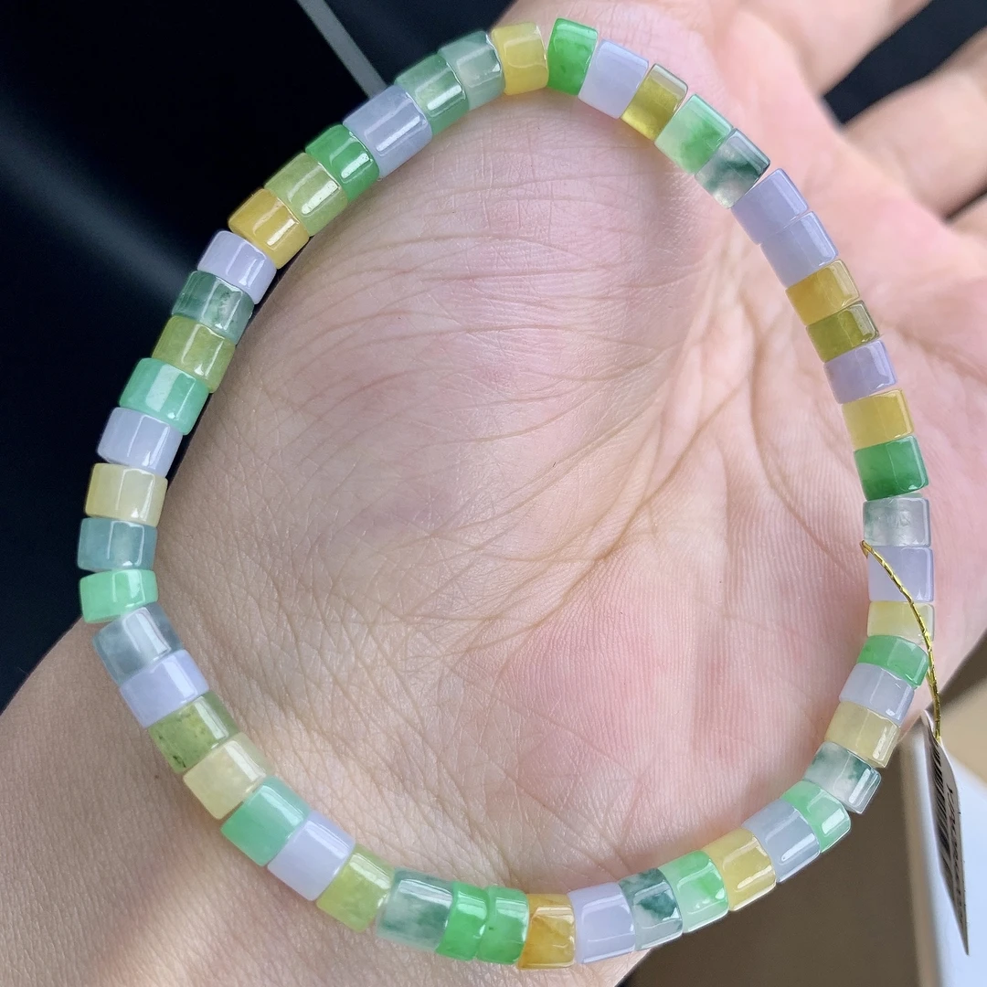 缅甸A货翡翠浓色多宝算盘鼓珠桶珠手链手串单圈5JP3T13卡5mm