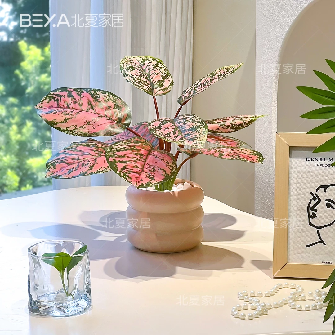 北欧仿真小盆栽如意皇后花盆栽吉利红桌面摆件室内仿真花装饰品