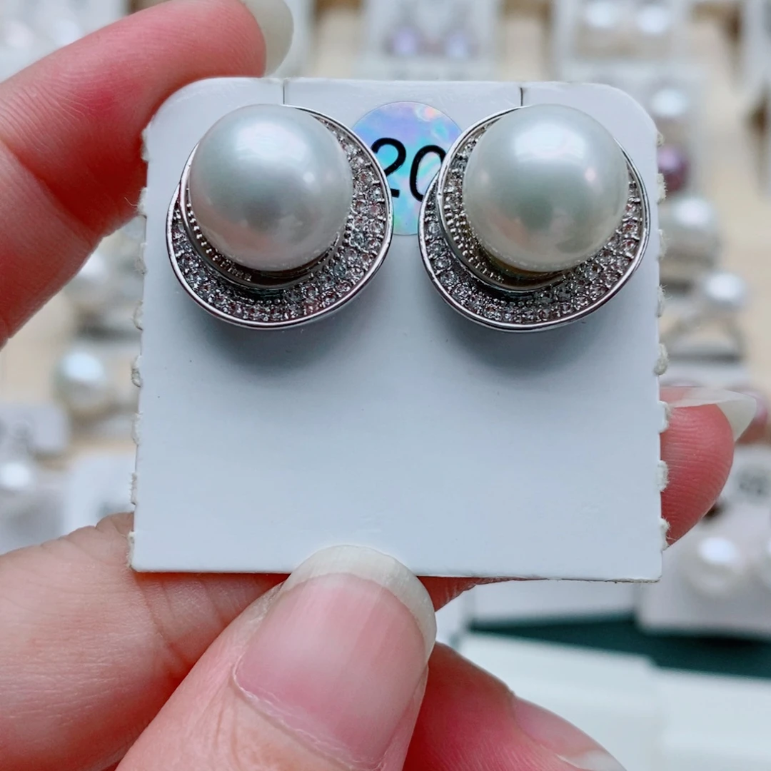 淡水珍珠耳饰银S925镶嵌11.3mm
