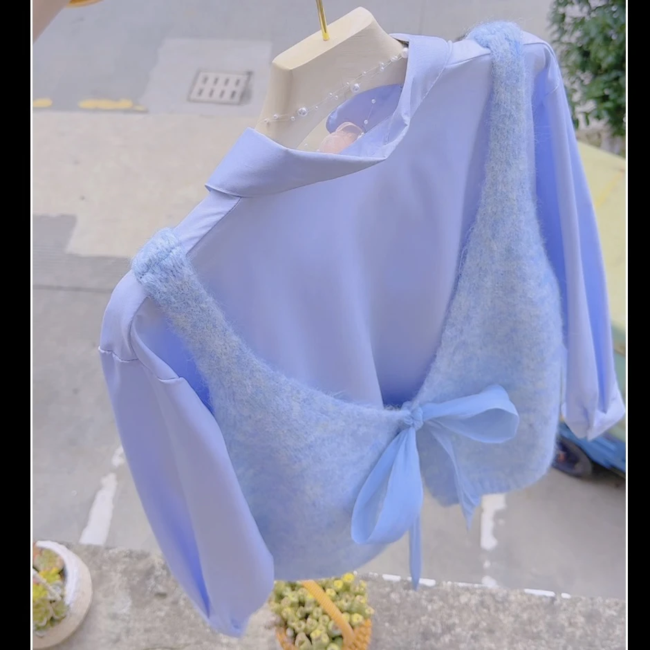 蝴蝶结吊带夏季韩版时尚针织马甲秋冬新款毛衣秋季上衣坎肩