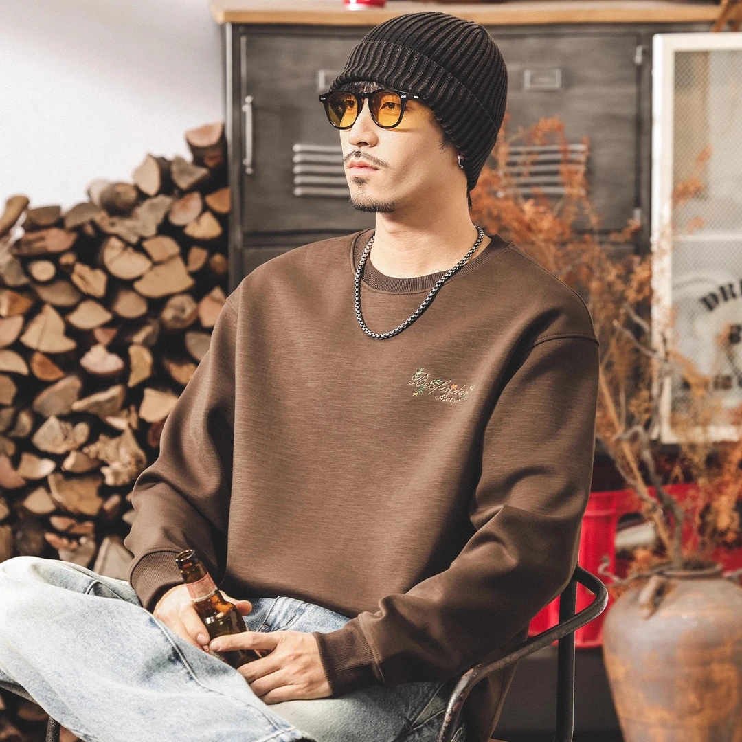 美式复古重磅男士卫衣秋冬潮牌大码男装新款炫彩刺绣宽松休闲上衣