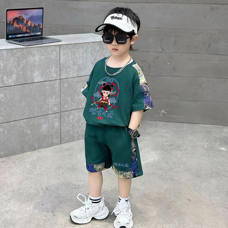 小孩男童夏季套装2025新款宝宝夏装洋气时髦哪吒男孩短袖