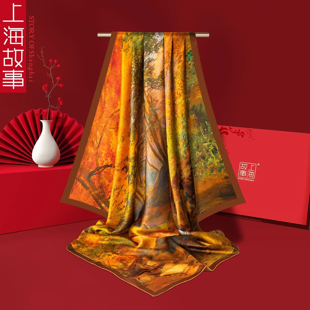 【上海故事】金色峡谷时尚田园桑蚕丝气质高档真丝100%桑蚕丝丝巾