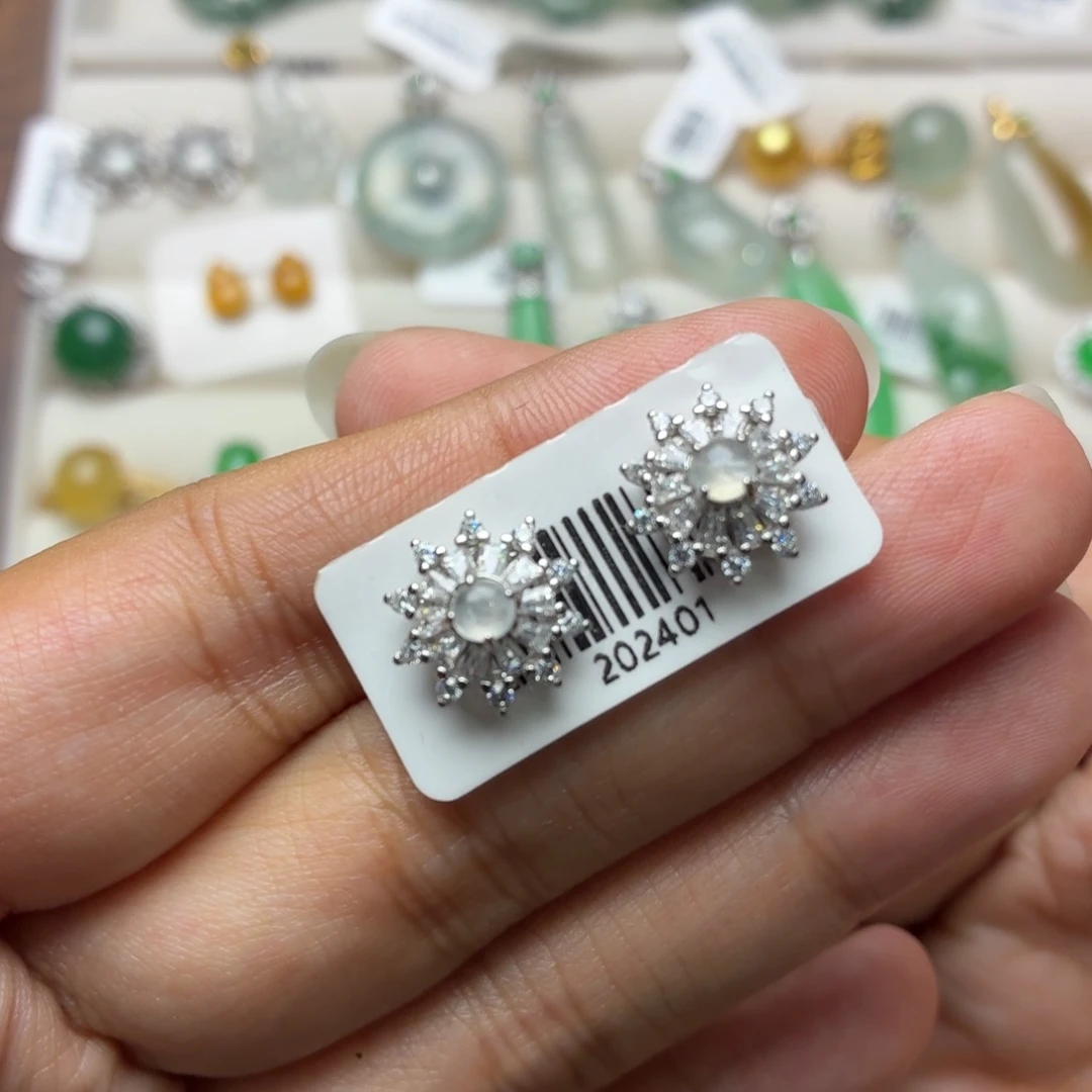 翡翠未镶嵌耳饰耳钉