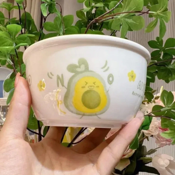 可爱牛油果家用可爱陶瓷米饭碗高颜值奶油色吃饭碗陶瓷卡通米饭碗