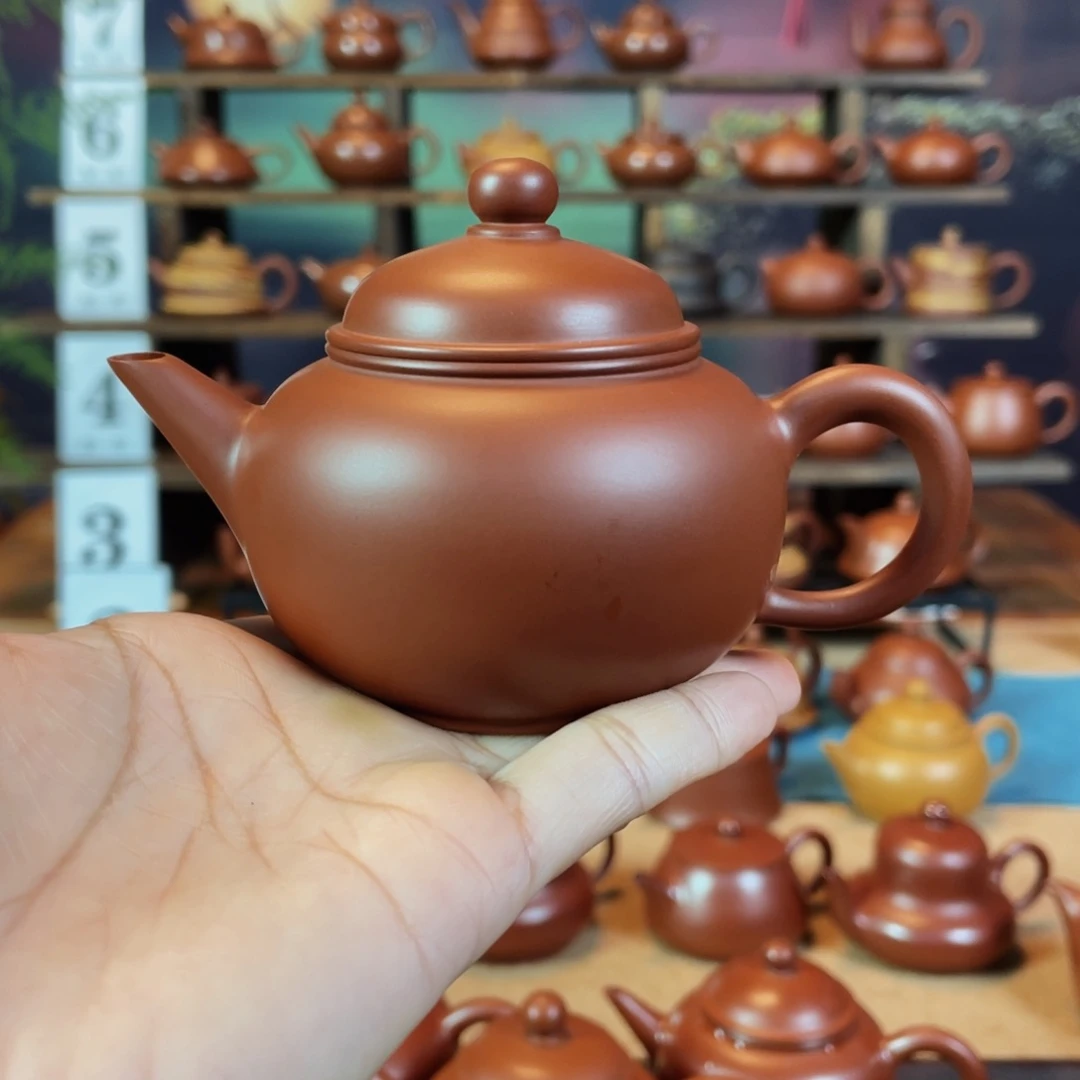 茶壶紫砂M****w潮州手工手拉朱泥水平壶