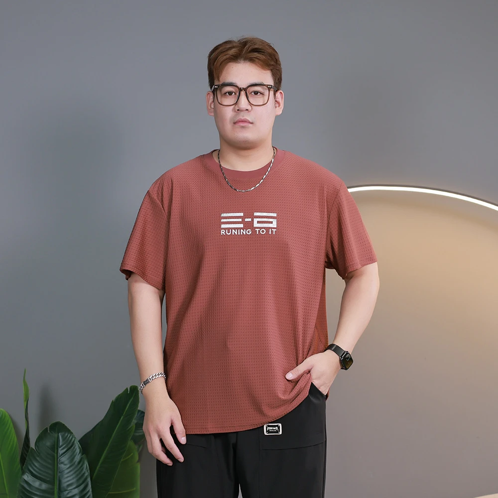 （大码男装）【冰丝短袖】胖蝈蝈夏季透气冰丝薄款速干宽松短⑮天可发