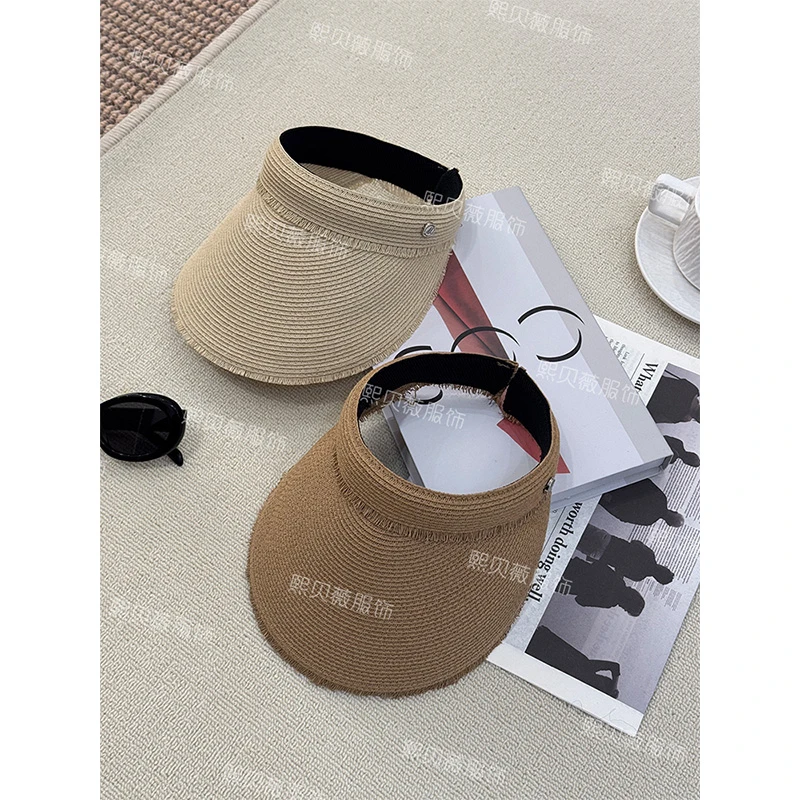 熙贝薇3 重工编织毛毛边发箍帽遮阳空顶新款防晒帽 G7387