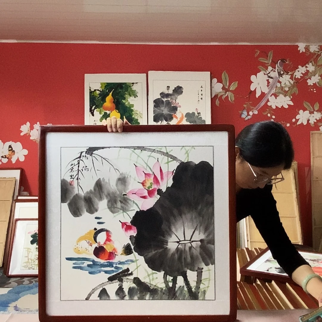 国画手写手绘带框包邮62✖️62国画作品