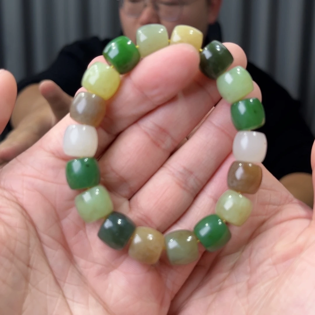 和田玉未镶嵌手链天然和田玉多宝直切卡12