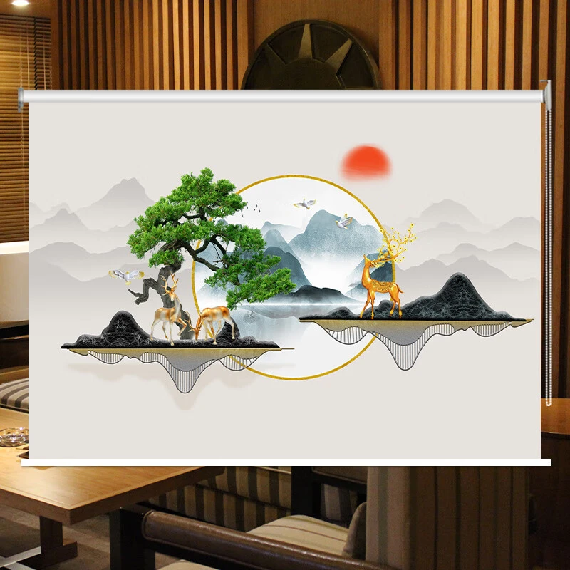卷帘定制北欧轻奢图案办公室客厅卧室挂画窗帘卷拉式免打孔遮阳帘