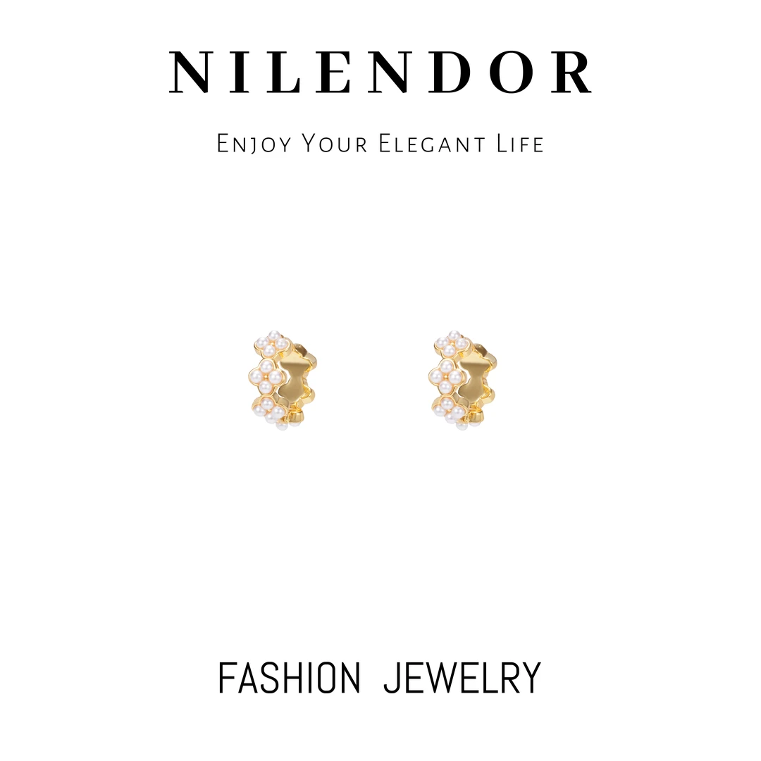 铜合金仿珍珠耳饰 ES-454轻奢时尚法式小圈微镶珍珠简约耳饰