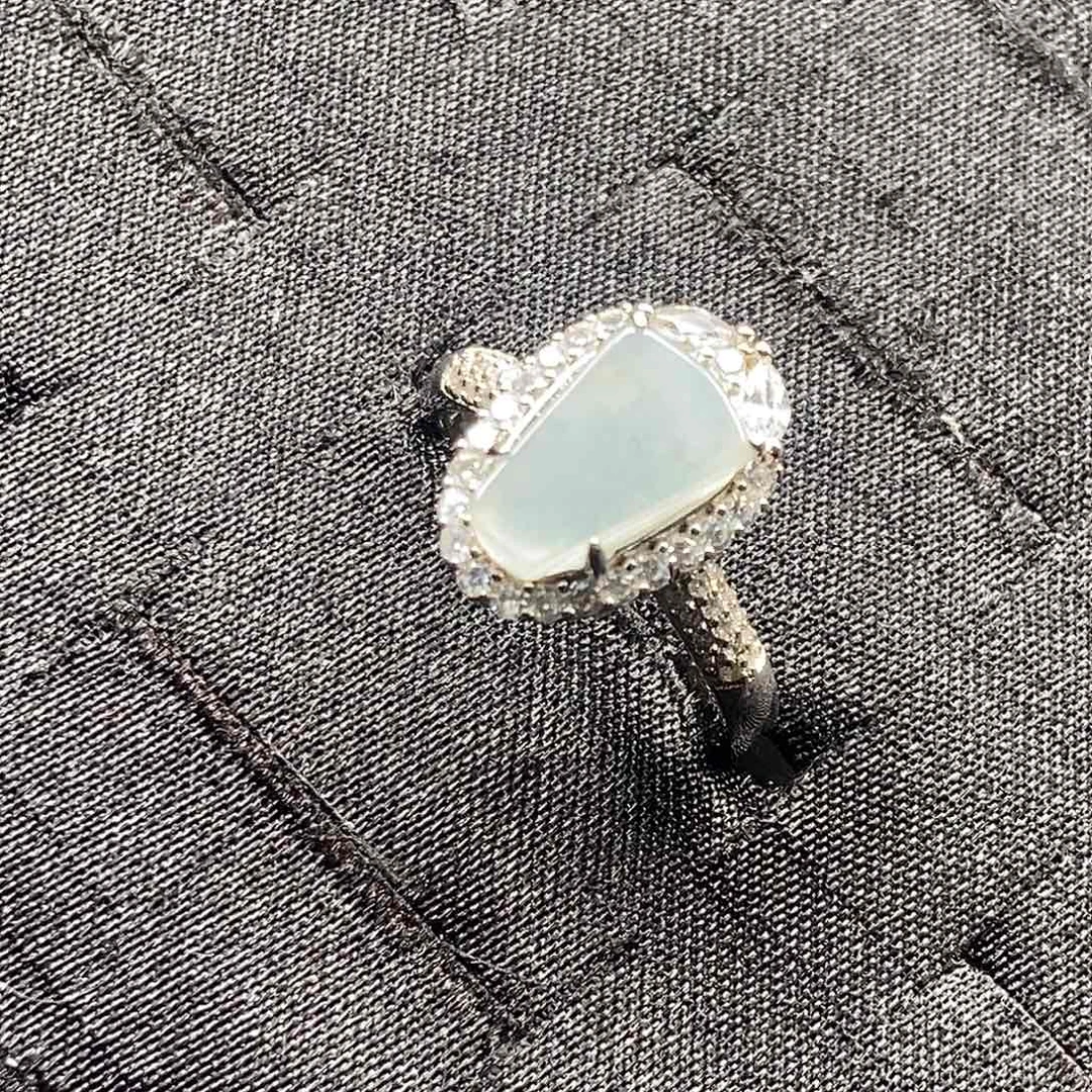 翡翠银S925镀金镶嵌戒指