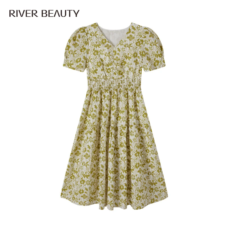 【小熊专属】RB 夏新款时尚印花V领短袖连衣裙 EQ01267111