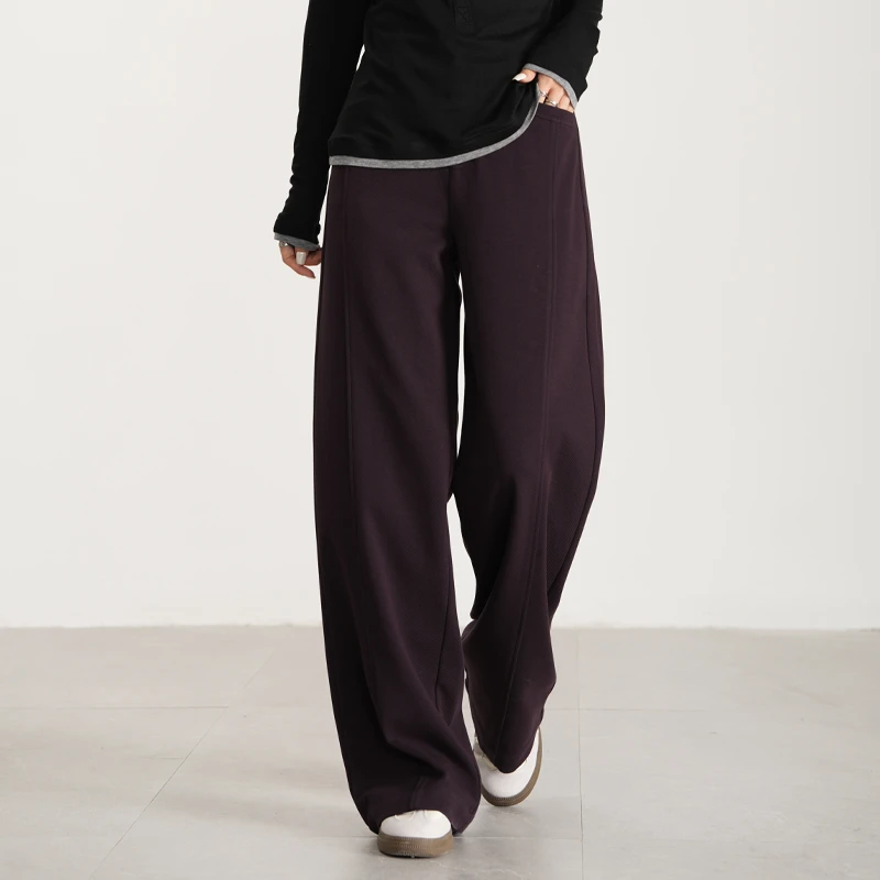 凌丹娜秋季新款紫色莱赛尔休闲裤高腰宽松春秋款直筒长裤581903