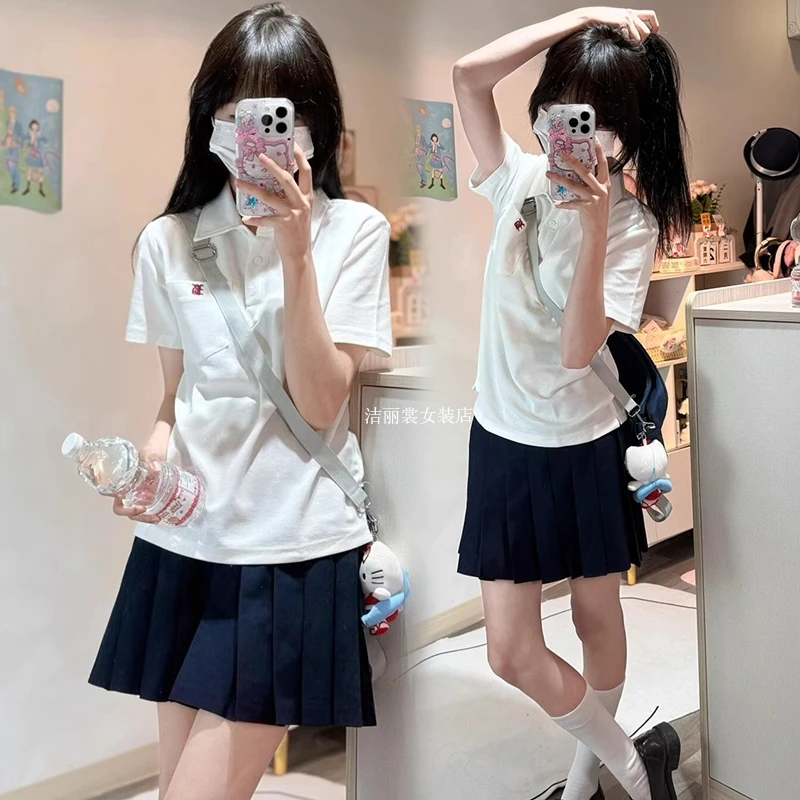 休闲运动套装女夏季大学生一整套正肩短袖短裙上下分体裙子两件套