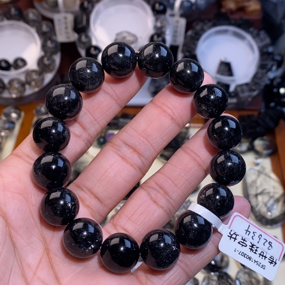 凯***玺手链水晶未镶嵌黑发晶13mm蕾丝满发纯黑