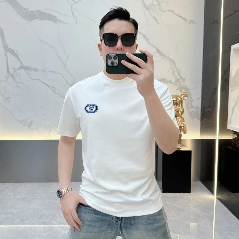 冰希二店.欧版潮牌男士圆领修身字母帅网红半袖上衣2025夏季新款