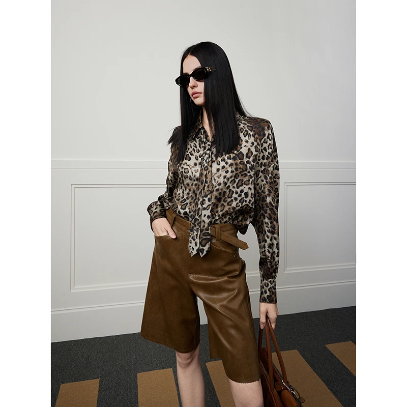 NancyCavally专柜款16MM斜纹绸真丝 野性复古领带+廓形豹纹衬衫