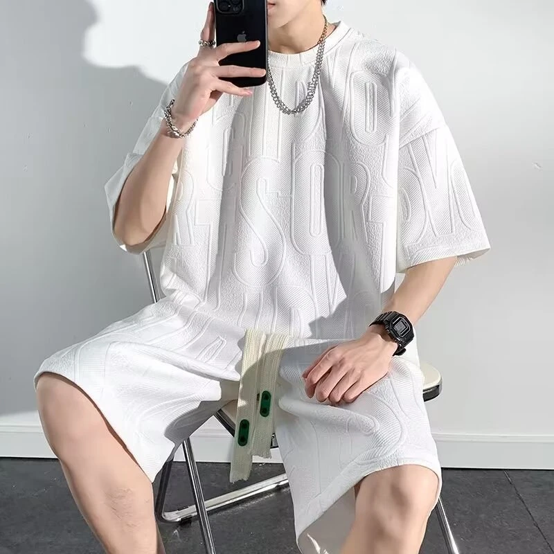 新款高街潮牌运动男款夏季短袖短裤套装男士夏天薄款可外穿家居服
