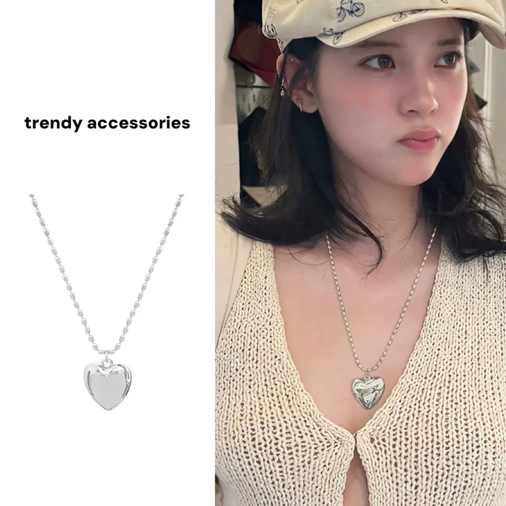 合金吊坠 银色爱心吊坠项链韩系金属叠戴颈链轻奢小众高级感配饰