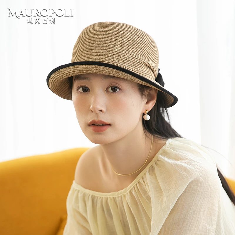 法式卷边草帽女夏季2025新款时尚草编防晒遮阳帽出游可折叠太阳帽