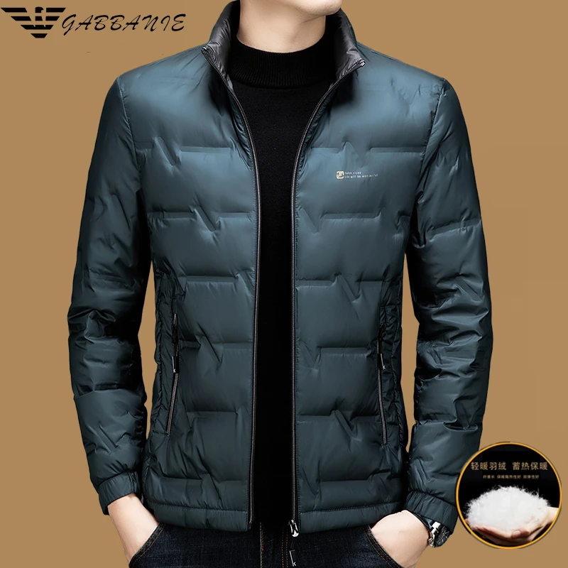 意大利轻奢男士短款羽绒服秋冬季厚款保暖立领时尚潮流白鸭绒外套