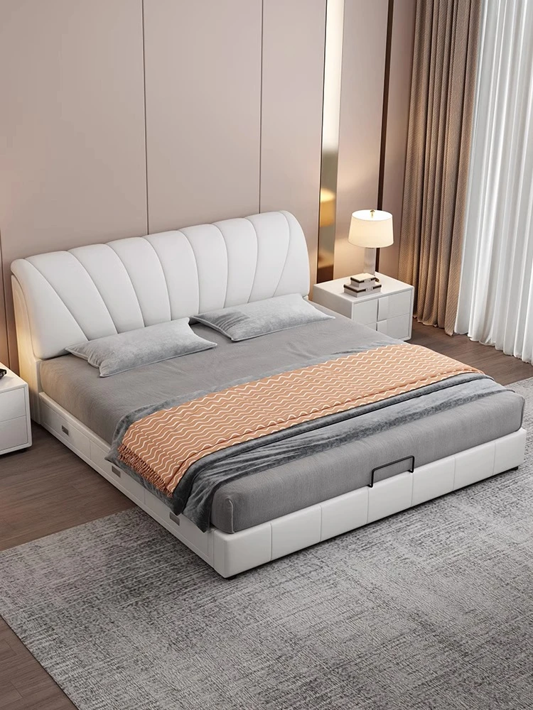 轻奢简约真皮床双人床主卧室舒适型意式婚床