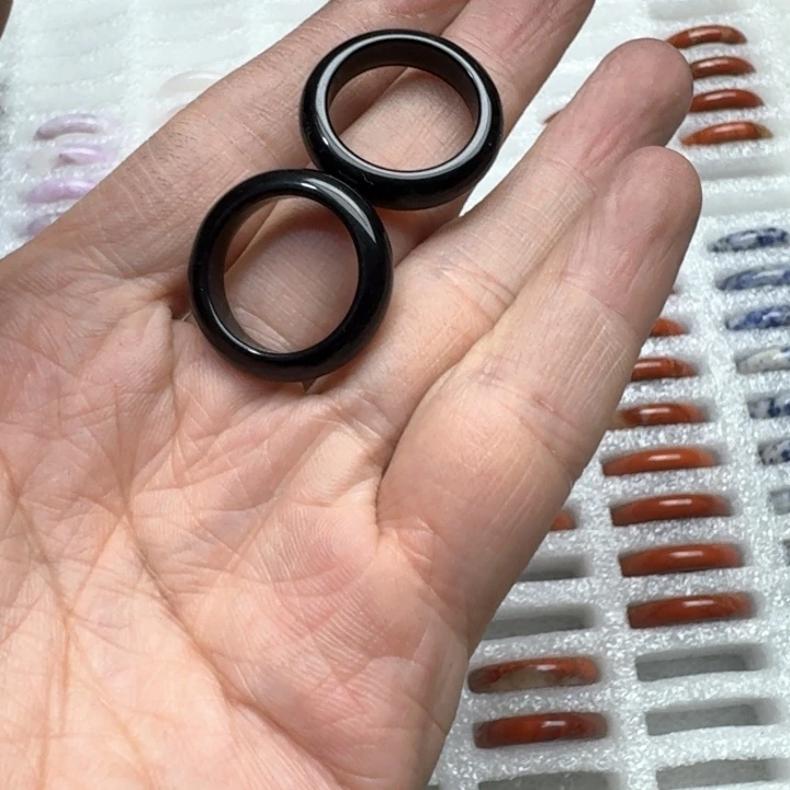 合金玛瑙/玉髓珠宝半成品2个18mm黑玛瑙跑环