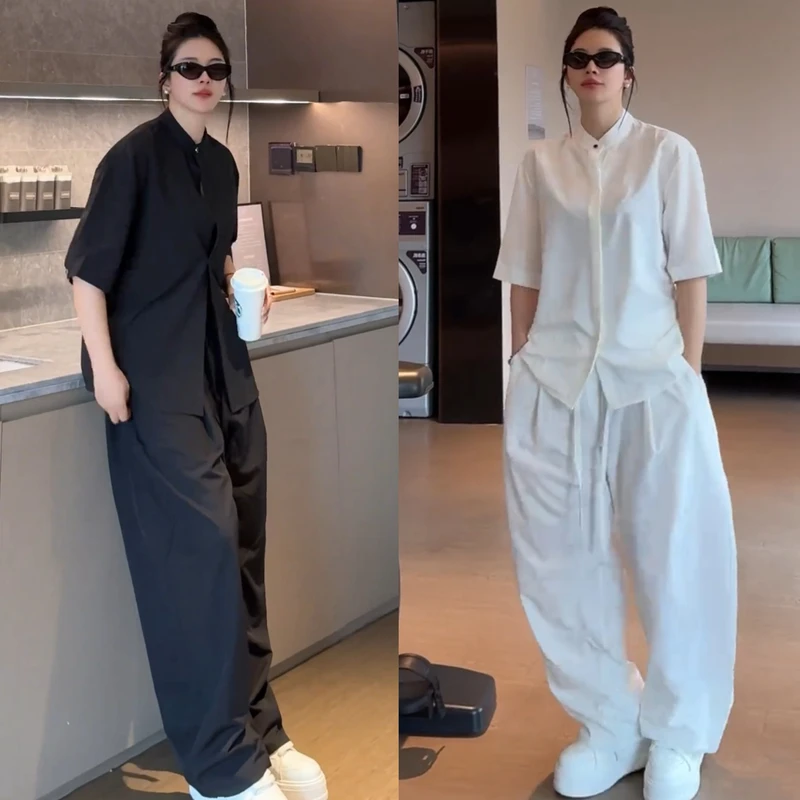 夏季新款冰丝透气休闲运动套装男高级感时尚宽松短袖长裤两件套