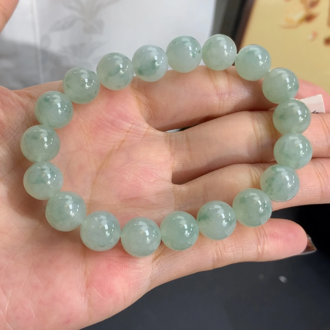 翡翠未镶嵌手串卡9.9胶润晴飘花手串