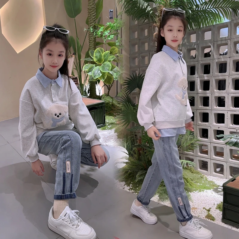 儿童牛仔裤2025新款春季洋气女童裤子休闲哈伦裤时髦老爹裤萝卜裤