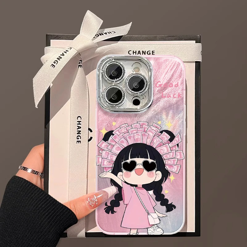 适用于苹果16华为/oppo/vivo可爱簪钱女孩手机壳流行创意网红爆款