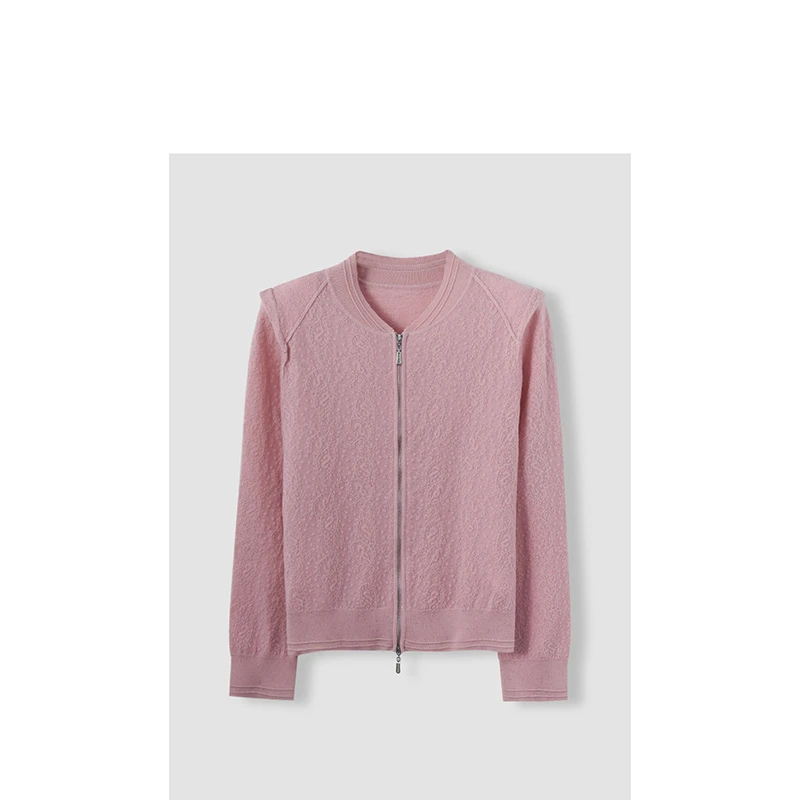 【锦一专属】  篙品质桑蚕咝气质提花双头拉链针织开衫多色QXZX200X