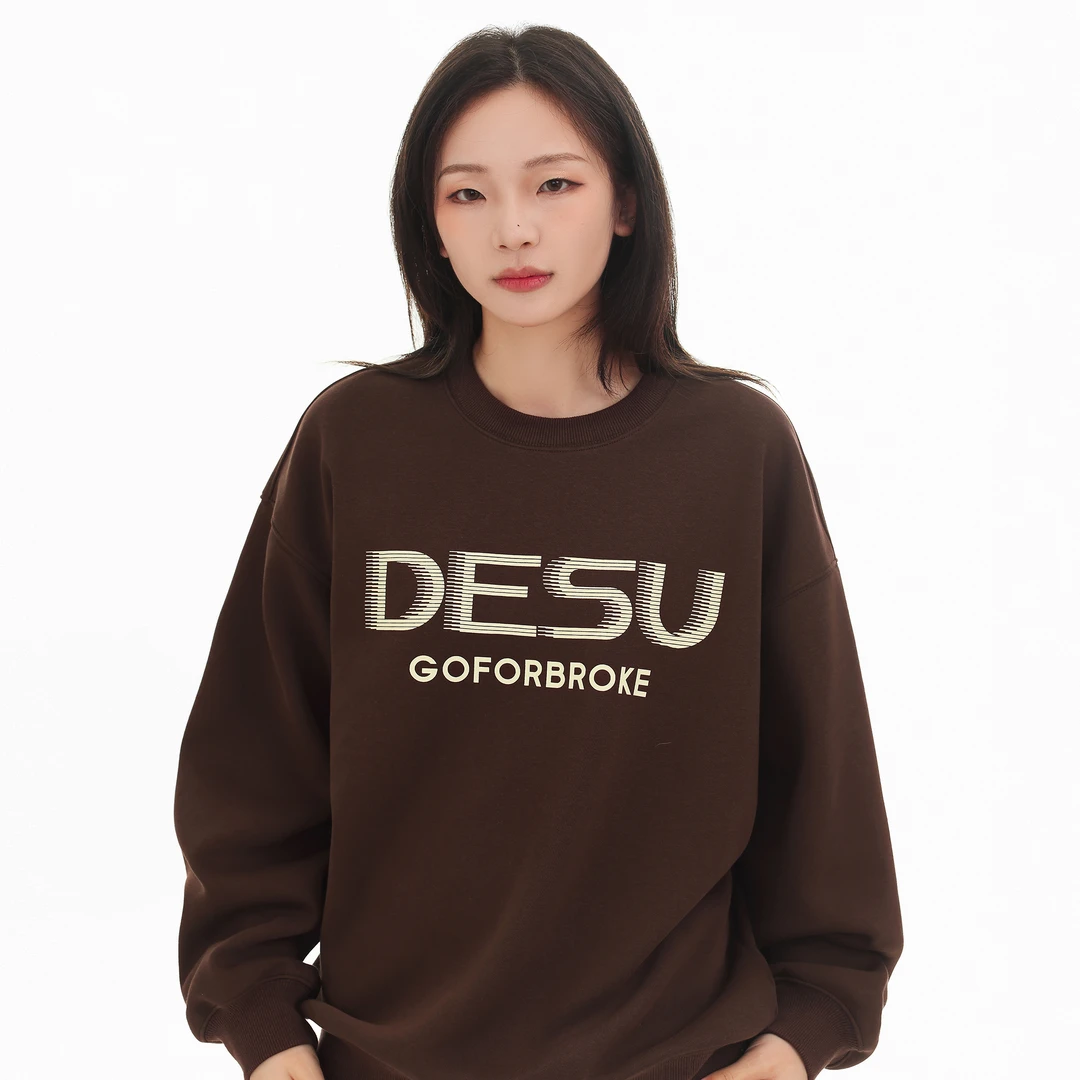 DESSUU 秋冬新品圆领加绒卫衣女宽松百搭字母印花加厚上衣