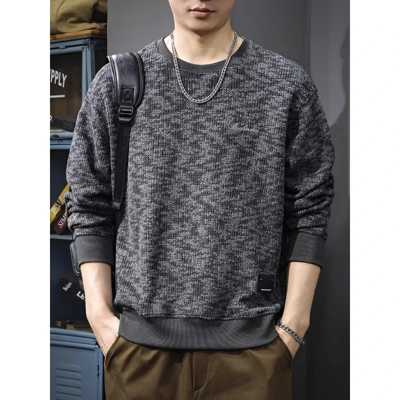 MR.MUDI/穆迪先生秋季肌理感粗线毛织圆领卫衣男美式宽松保暖外套