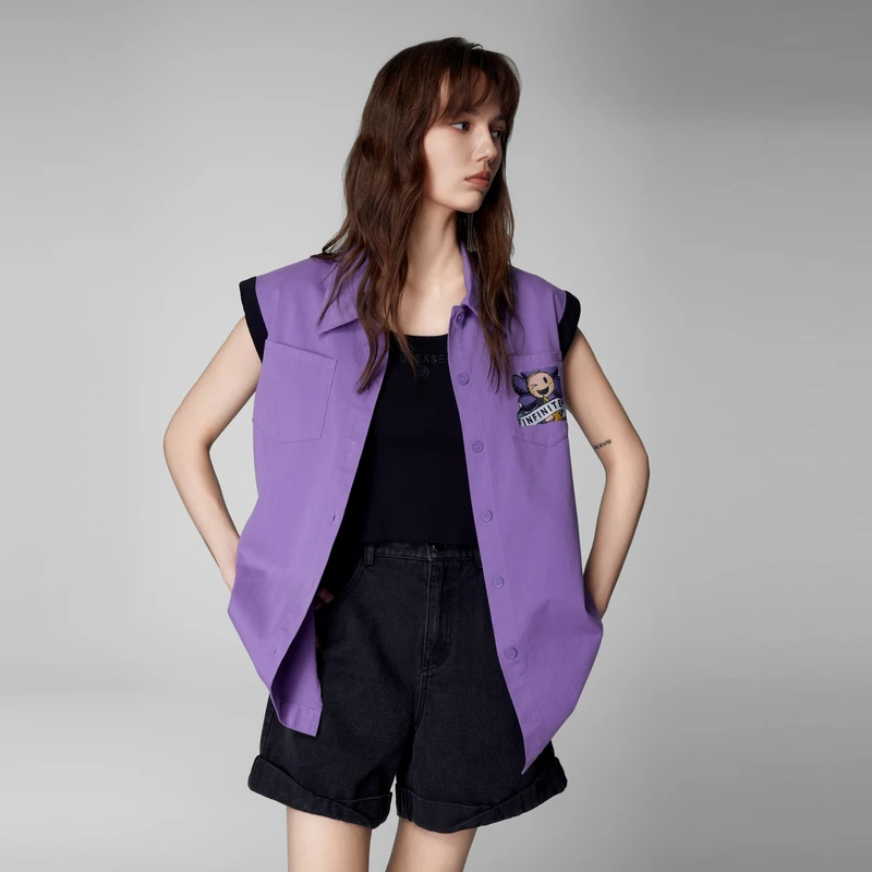 U/TI 淡紫色太阳花系列设计感加宽阔版深紫色显白无袖牛仔马甲