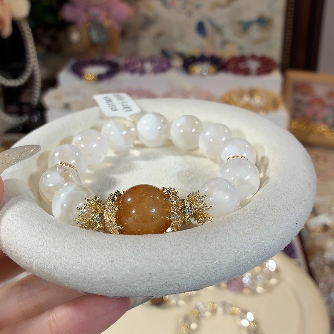 手链未镶嵌水晶透体雪花幽灵黄胶花设计款14+