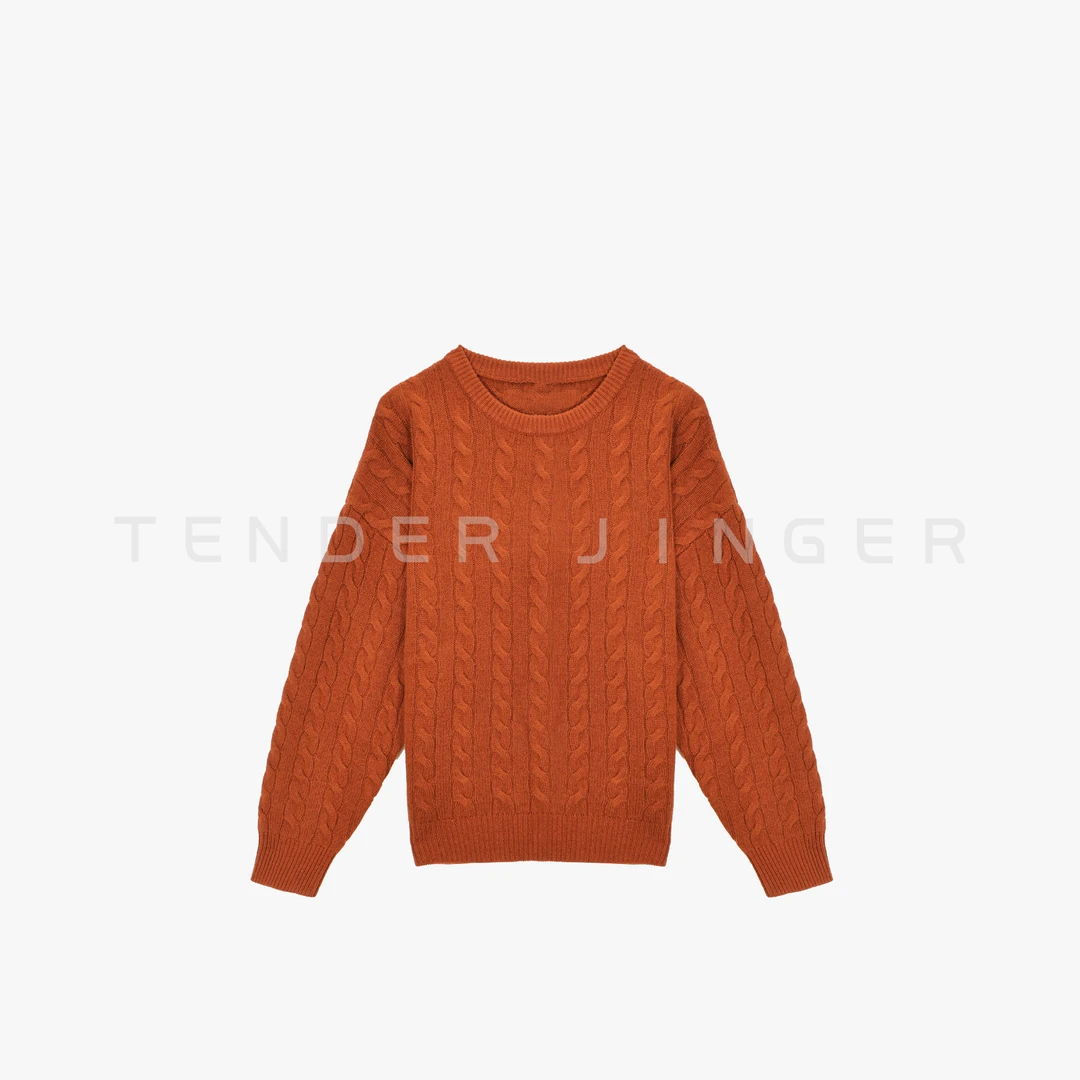 Tender Jinger｜线下专供 净色绞花圆领针织衫T54BBS50460