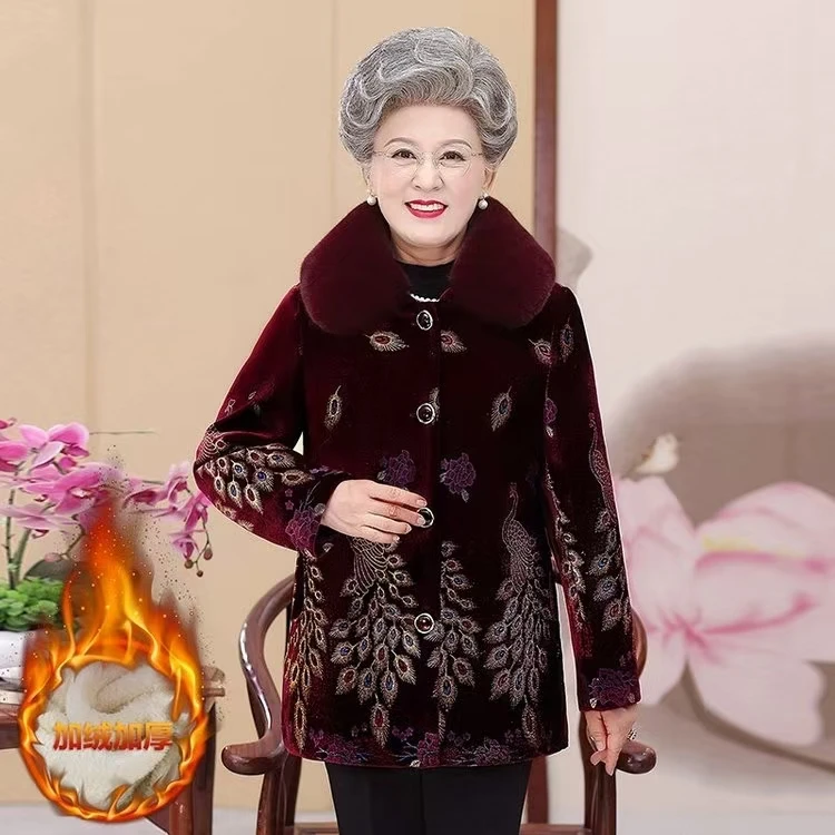 中长款肌理福态风长裤中老年女装加绒冬装中年外套