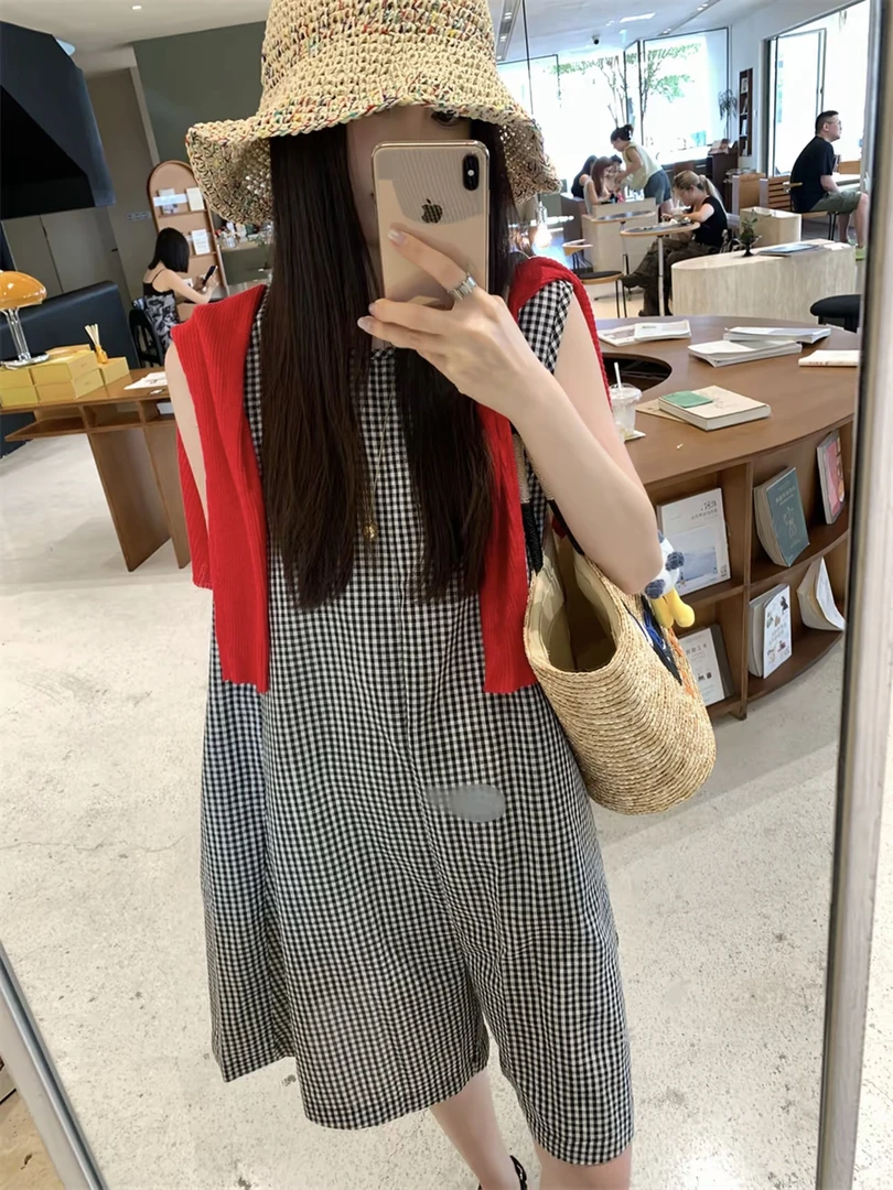 小玉呀！自留韩国新款！慵懒风复古时尚格纹背心连体裤女夏显瘦休闲