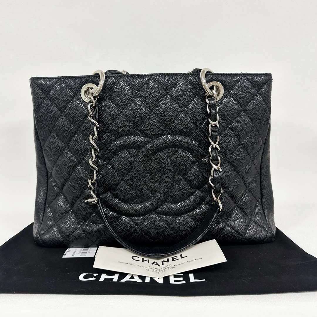95新 Chanel/香奈儿 GST 托特包 黑银荔枝纹 0208 拆单3