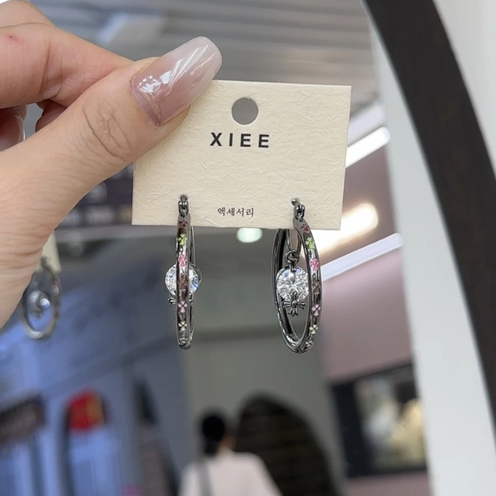 A091七彩克克黑枪色闪闪耳圈耳扣款耳饰