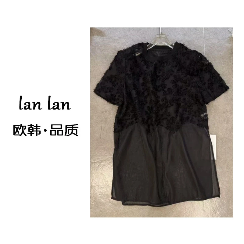 琪琪-夏上新【满花下摆欧根纱】韩版小众气质短款连衣裙时尚夏款