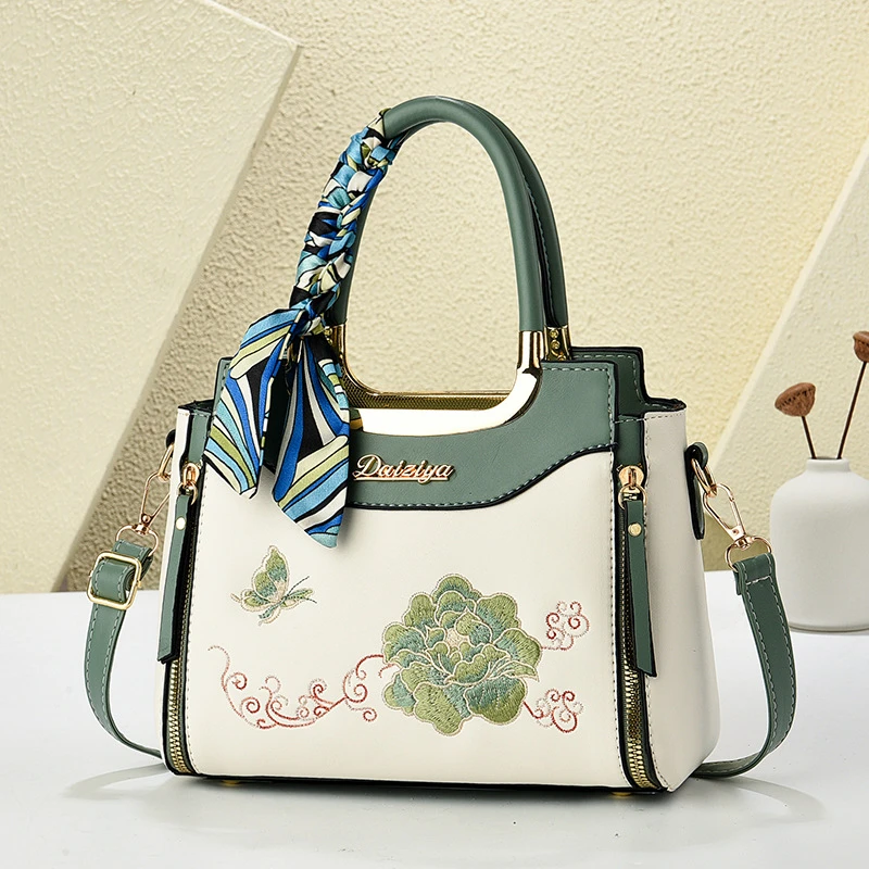 真皮中国风女包手提包中年气质妈妈款送母亲生日礼物包包婚宴包女