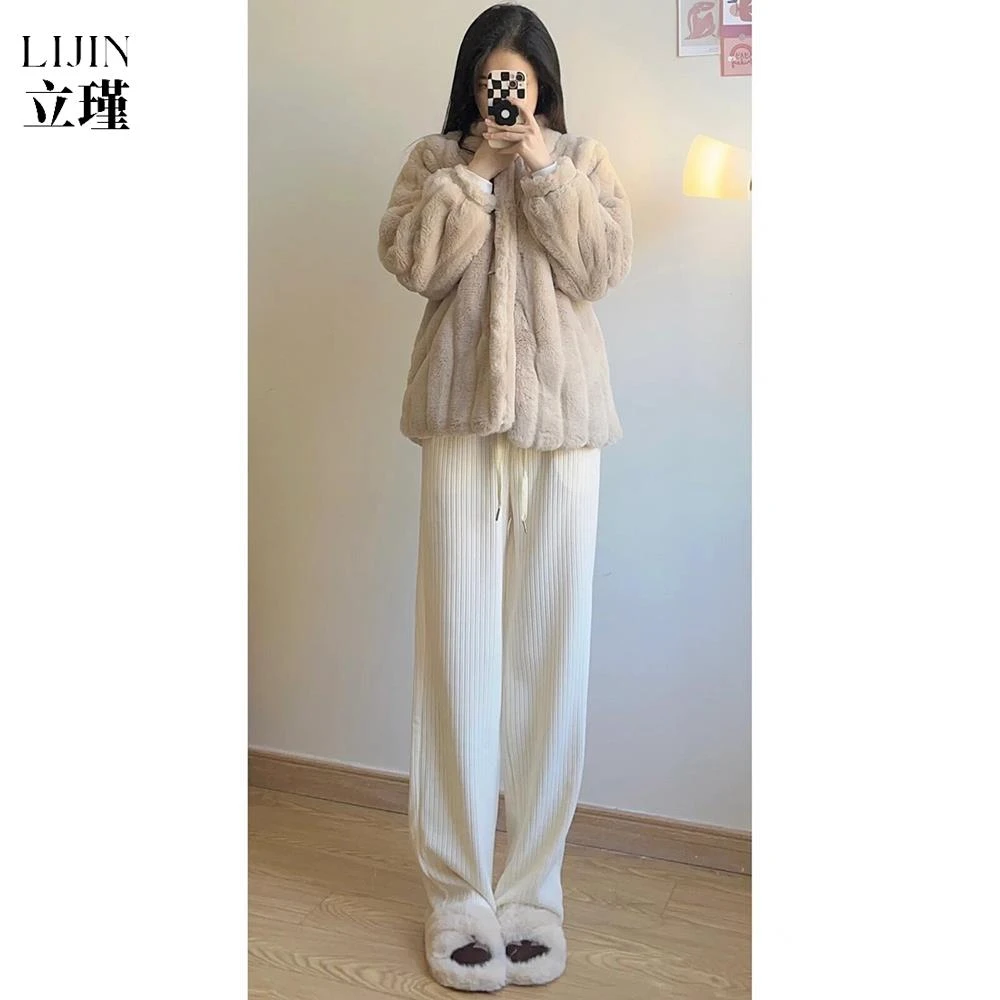 2025新款雪尼尔灯芯绒阔腿裤女高腰显瘦宽松休闲垂女款弯刀阔腿裤