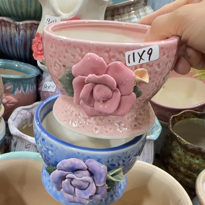 凑9块包邮，有孔，陶瓷花盆