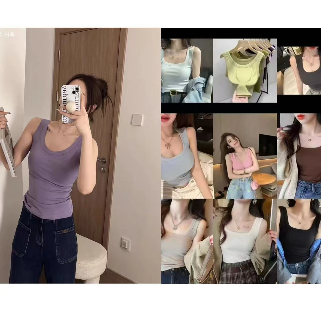 2025春季新款时尚法式显瘦纯色别致无袖背心1151